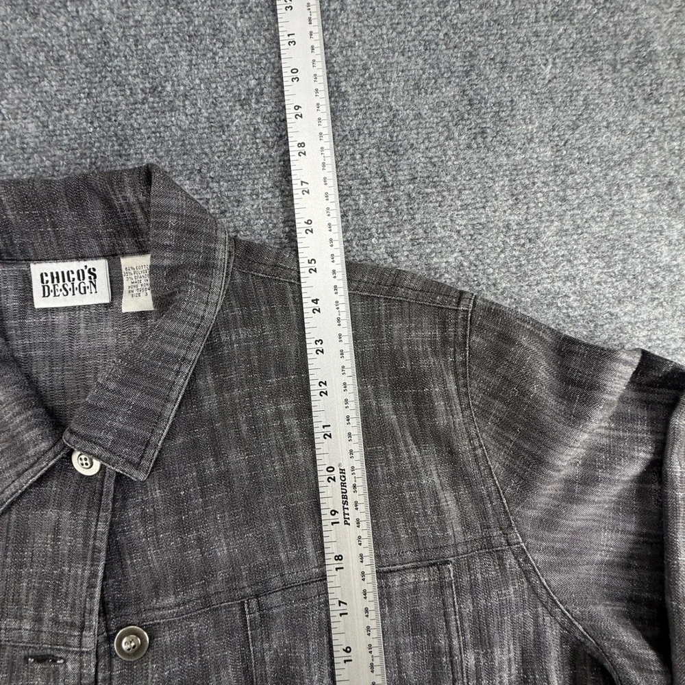 Chicos Design Gray Space Dye Textured Button Front Jacket Size 3 Large XL